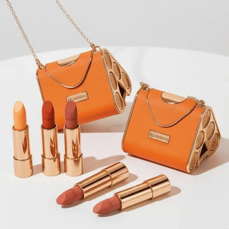 مجموعة أحمر الشفاه مع حقيبة أنثوية فاخرة